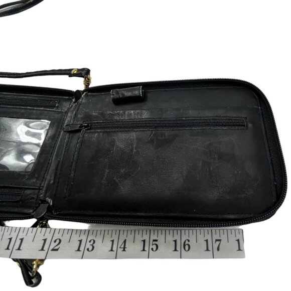 Black Leather Crossbody Bag With Adjustable Strap & Multiple Pockets 39I - Picture 8 of 11